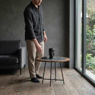 Table basse Design Bois Ronde Marron Table d'appoint Tables de salon neuves