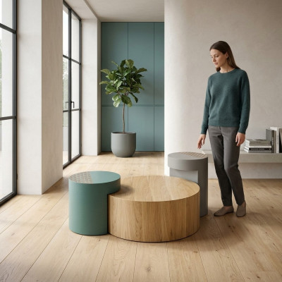 Table d'appoint Tables basses Table basse Tables rondes Marron Table de luxe 3 pièces