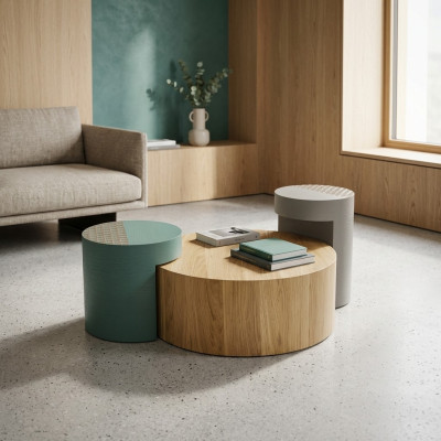 Table d'appoint Tables basses Table basse Tables rondes Marron Table de luxe 3 pièces