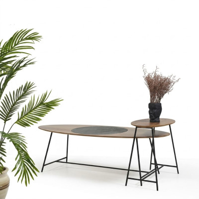 Table basse moderne Table d'appoint Design Salon en bois ovale 2 pièces.