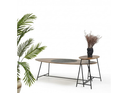 Table basse moderne Table d'appoint Design Salon en bois ovale 2 pièces.