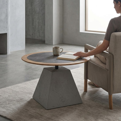 Table basse en bois rond côté design table argent meubles salon