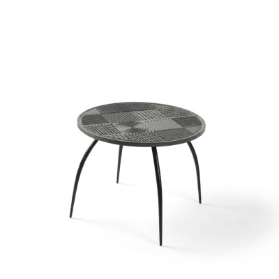 Table basse ronde noire d'origine avec un plateau de table sculpté