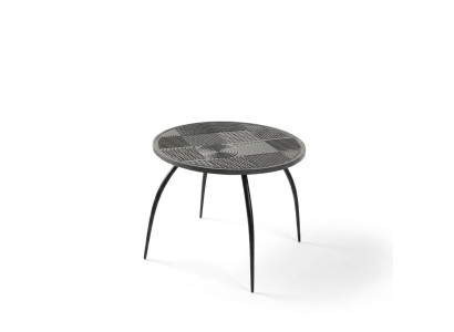Table basse ronde noire d'origine avec un plateau de table sculpté