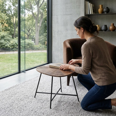 Table basse luxueuse pour le salon avec plateau sculpté.