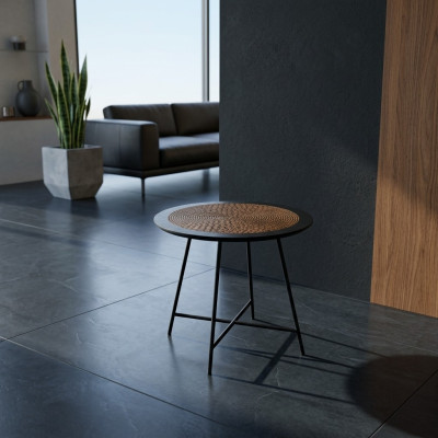 Table basse de style contemporain avec un plateau en imitation de bois naturel