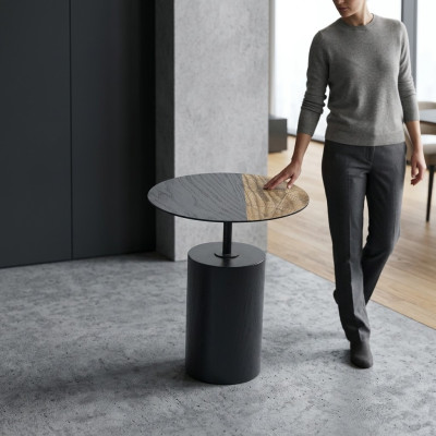 Table basse ronde en bois design noir pour salon