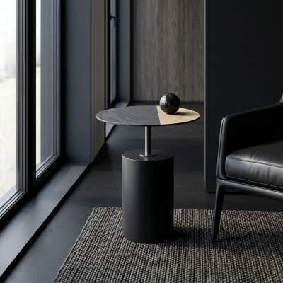 Table basse ronde en bois design noir pour salon