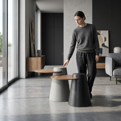 Ensemble de 2 tables basses Table basse et tables d'appoint, tables rondes en verre de designer.