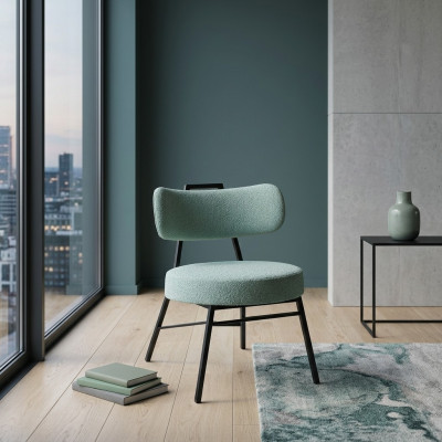 Élégante chaise de salle à manger grise avec siège rembourré rond