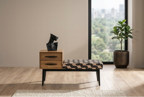 Siège Tabouret Rembourrage Tabouret Tabouret Textile Marron Bois Style Luxe Designer neuf
