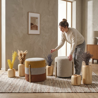Groupe Tabouret Polyester Salon Siège Tissu Luxe Assise 2 pièces. nouveauté