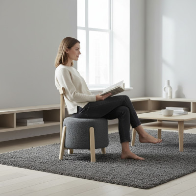 Chaise Salle à manger Chaise rembourrée Fauteuil Salon Siège en tissu Fauteuil Gris neuf Rond.