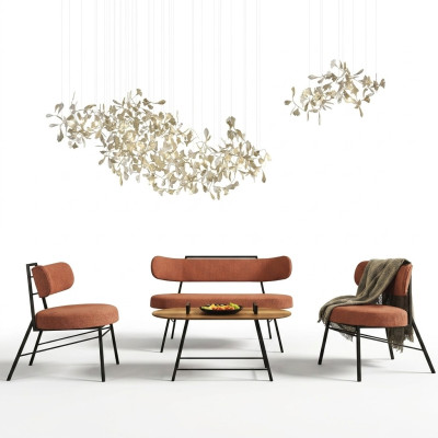 Ensemble de 4 pièces. Tabouret 2x Chaises Table basse Tabouret de siège Textile Bois Designer