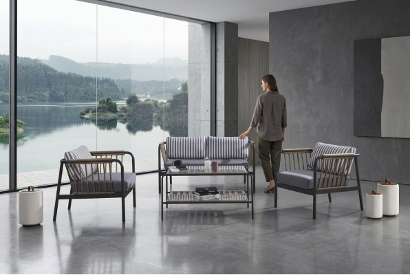 Canapé design 2 places en tissu 2 fauteuils en tissu Canapés Table basse en tissu neuf
