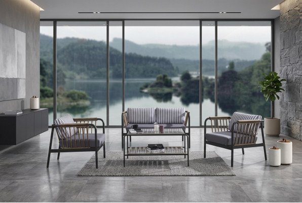 Canapé design 2 places en tissu 2 fauteuils en tissu Canapés Table basse en tissu neuf