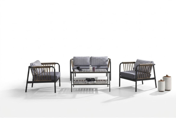 Canapé design 2 places en tissu 2 fauteuils en tissu Canapés Table basse en tissu neuf
