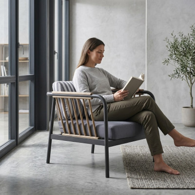 Fauteuil design Siège de luxe Gris Textile Siège de luxe Tapisserie Mobilier de design