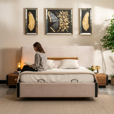 Design de meubles de lit Lits Lit double Chambre de luxe Textile Bois neuf