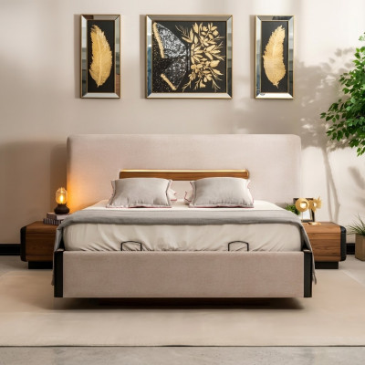 Design de meubles de lit Lits Lit double Chambre de luxe Textile Bois neuf