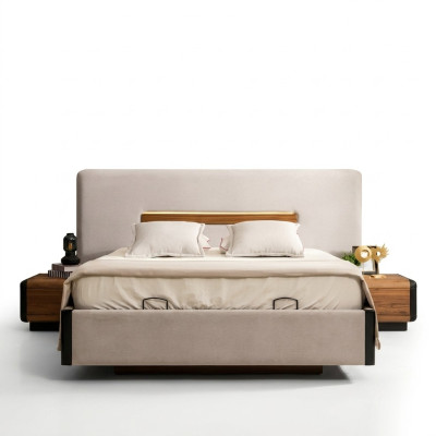 Design de meubles de lit Lits Lit double Chambre de luxe Textile Bois neuf