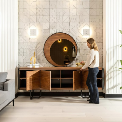 Buffet de luxe Miroir Console en bois Groupe de tiroirs Commodes Consoles