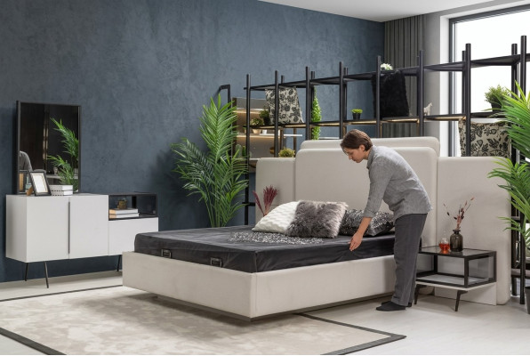 Chambre Lit 2x Tables de chevet Luxe Commode Ensemble Mobilier Design 5 pièces