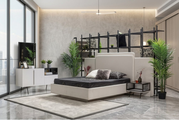 Chambre Lit 2x Tables de chevet Luxe Commode Ensemble Mobilier Design 5 pièces
