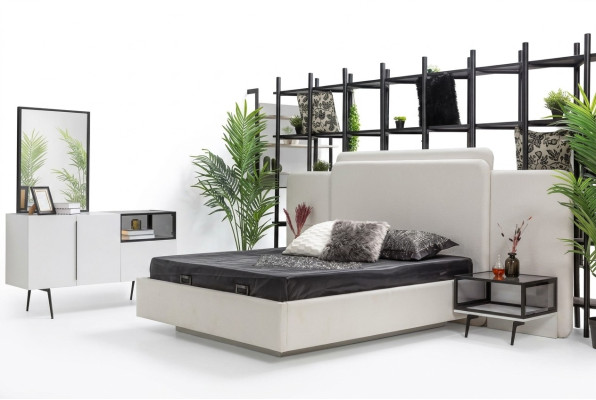 Chambre Lit 2x Tables de chevet Luxe Commode Ensemble Mobilier Design 5 pièces