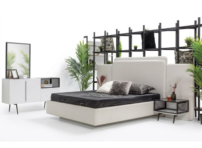 Chambre Lit 2x Tables de chevet Luxe Commode Ensemble Mobilier Design 5 pièces