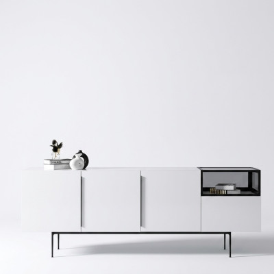Buffet Meubles Style Italien Bois Miroir Ensemble 2 pcs. Armoires de salon