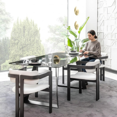 Salle à manger de luxe Table en verre Design Ensemble de salle à manger Table à manger avec 4 chaises 5 pièces