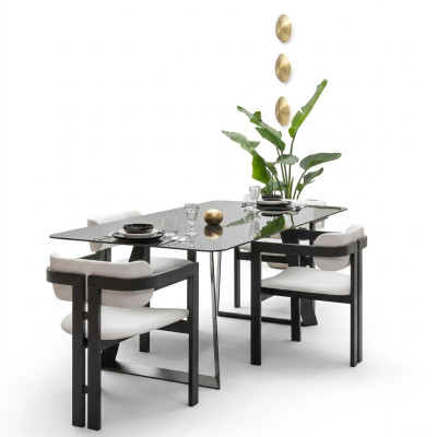 Salle à manger de luxe Table en verre Design Ensemble de salle à manger Table à manger avec 4 chaises 5 pièces