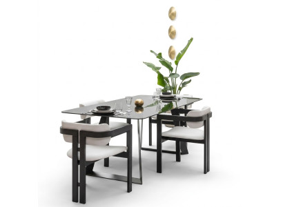 Salle à manger de luxe Table en verre Design Ensemble de salle à manger Table à manger avec 4 chaises 5 pièces