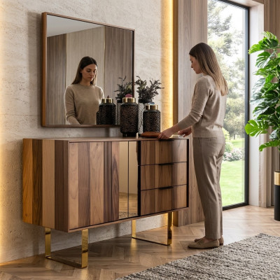 Commode luxueuse avec miroir pour chambre à coucher dans un style moderne