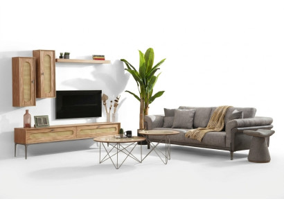 Armoire TV Meuble bas TV Meuble télé Canapé 3 places 2x Tables basses Mur TV