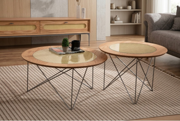 Style italien 2 tables basses rondes de luxe marron pour salon