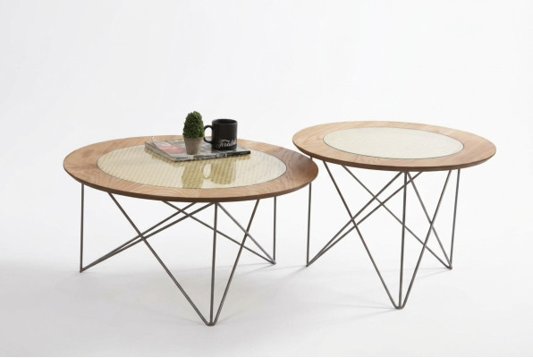 Style italien 2 tables basses rondes de luxe marron pour salon