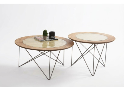 Style italien 2 tables basses rondes de luxe marron pour salon