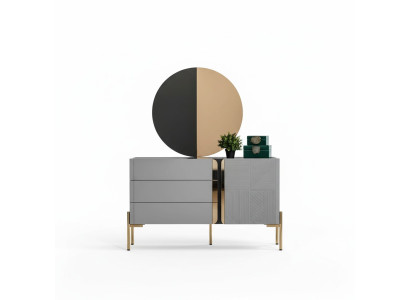 Beau chiffonnier avec miroir dans des tons gris avec incrustations dorées
