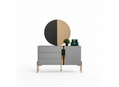 Beau chiffonnier avec miroir dans des tons gris avec incrustations dorées