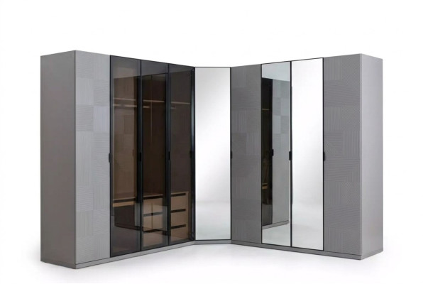 Armoire d'angle Armoire Dressing Luxe Design en Bois Mobilier Chambre Grise