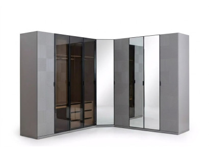 Armoire d'angle Armoire Dressing Luxe Design en Bois Mobilier Chambre Grise
