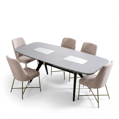 Moderne table certainement belle avec des chaises dans des tons gris et beige