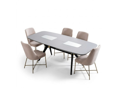 Moderne table certainement belle avec des chaises dans des tons gris et beige