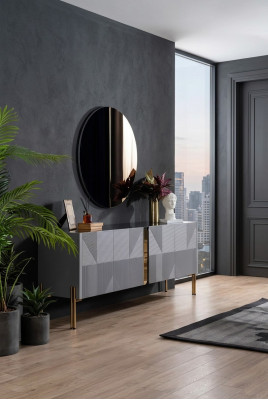 Ensemble MIROIR BUFFET style italien 2 pièces. Salle de séjour, commode en bois, armoire