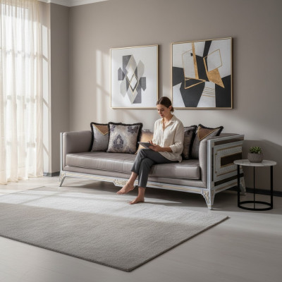 Canapé design moderne de luxe 3 places en bois Mobilier Tissu Gris neuf