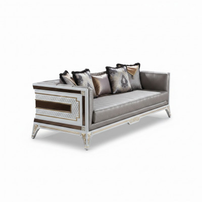 Canapé design moderne de luxe 3 places en bois Mobilier Tissu Gris neuf