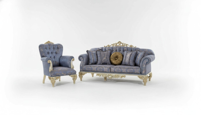 Canapé 3 places Tissu Fauteuil Canapé Rembourrage Mobilier 3+1 Trois places Bleu