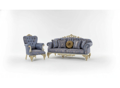 Canapé 3 places Tissu Fauteuil Canapé Rembourrage Mobilier 3+1 Trois places Bleu